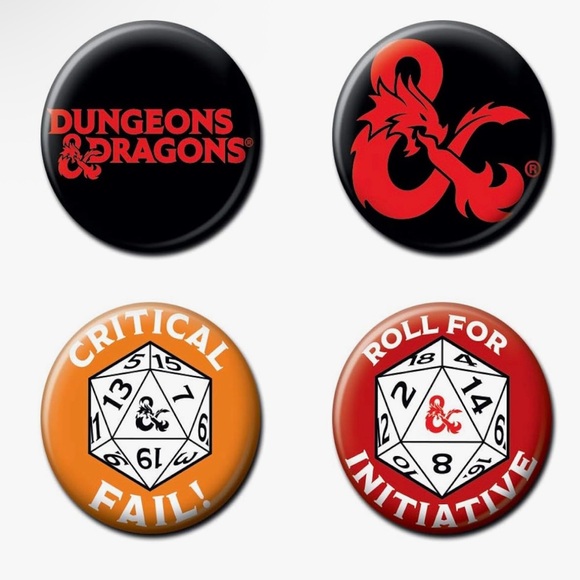 Dungeons & Dragons Button Set - 4 Collectible ATA-Boy button pins - Picture 3 of 5